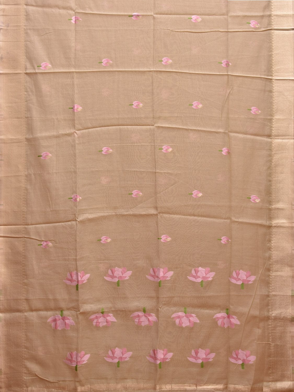 Cream Dhakai Jamdani Cotton Viscose Saree with Flower Buta and Pallu Design dj0057