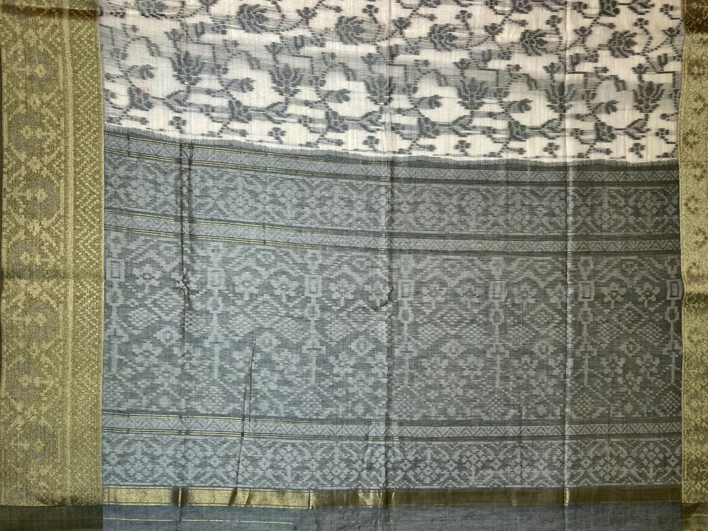 Cream Dhakai Jamdani Cotton Viscose Saree with Geometrical Cut Work and  Zari Border Design dj0031