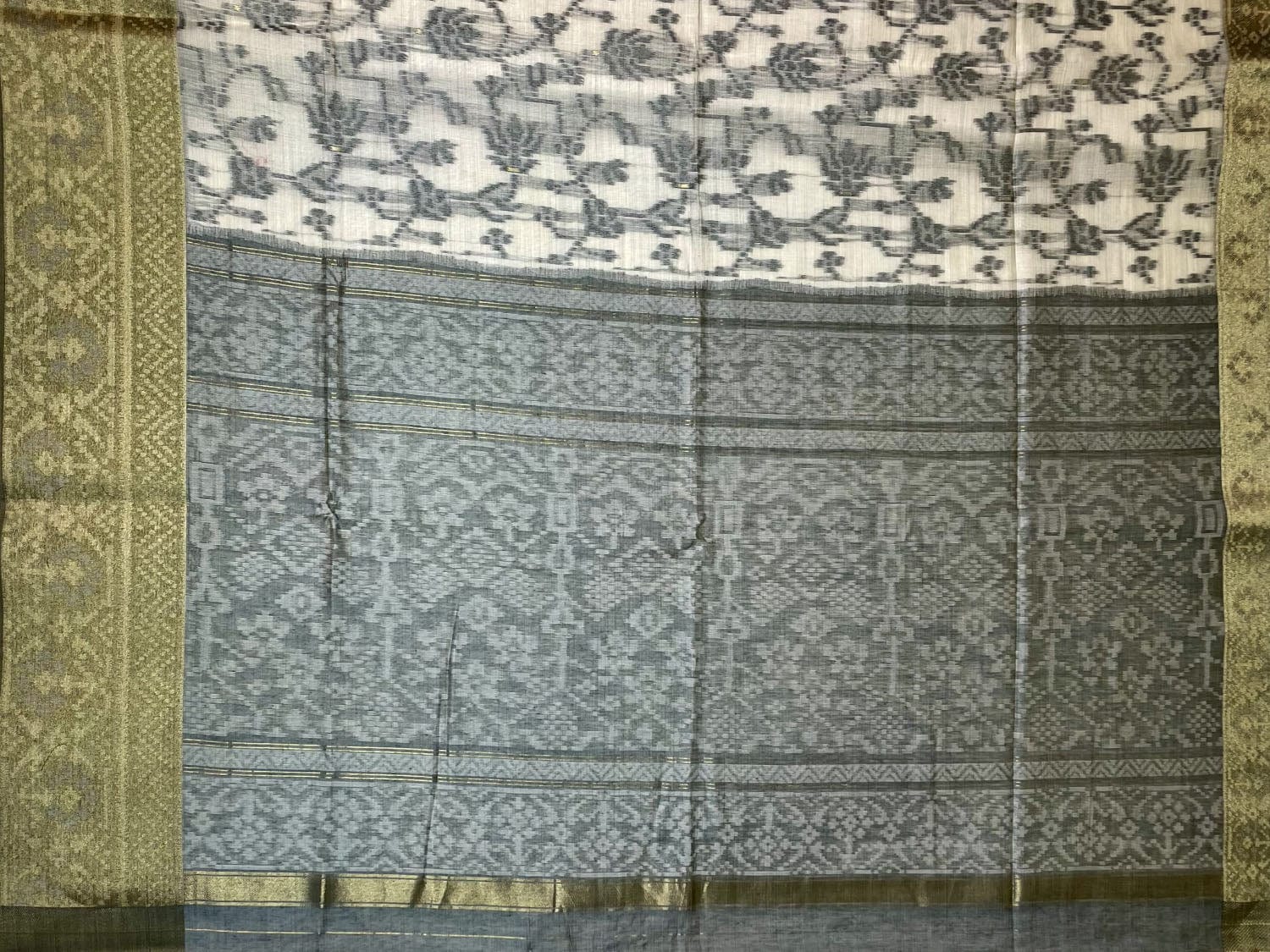 Cream Dhakai Jamdani Cotton Viscose Saree with Geometrical Cut Work and  Zari Border Design dj0031