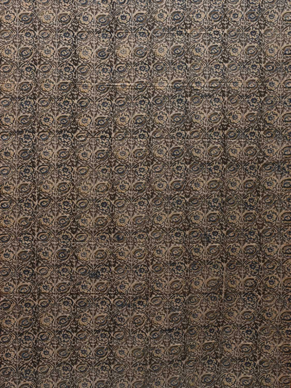 Cream Kalamkari Hand Block Printed Cotton Natural Dye 2.5mts Fabric with Flowers and Leaves Design f0199