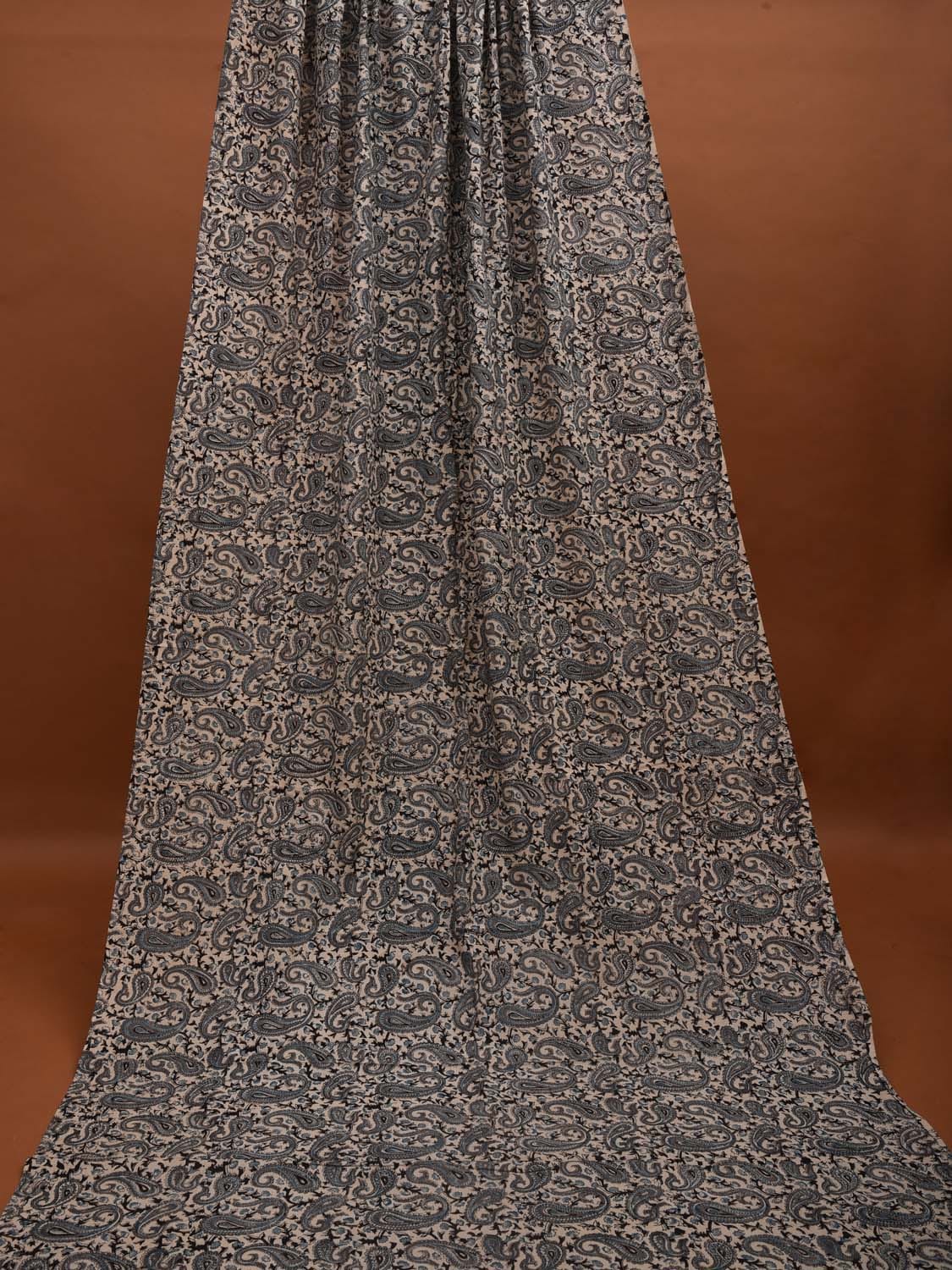 Cream Kalamkari Hand Block Printed Cotton Natural Dye 2..5mts Fabric with Mango Butas Design f0203