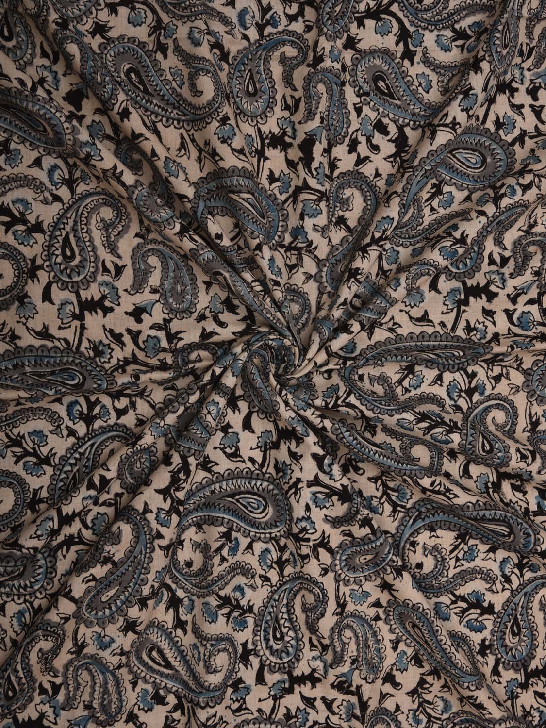Cream Kalamkari Hand Block Printed Cotton Natural Dye 2..5mts Fabric with Mango Butas Design f0203
