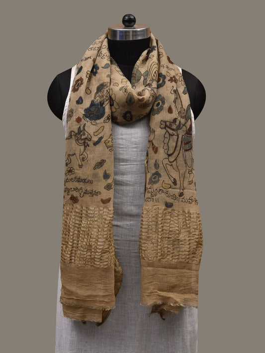 Cream Kalamkari Hand Painted Chiffon Dupatta with Ashta Lakshmi Design ds2798