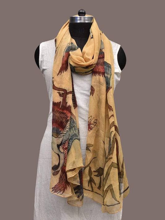 Cream Kalamkari Hand Painted Chiffon Dupatta with Birds Design ds2301