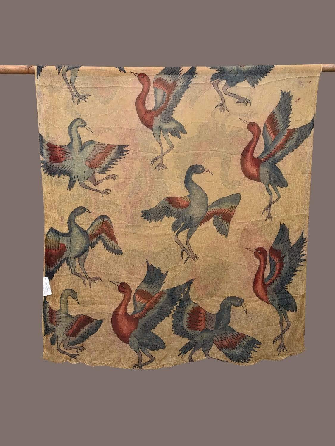 Cream Kalamkari Hand Painted Chiffon Dupatta with Birds Design ds2308