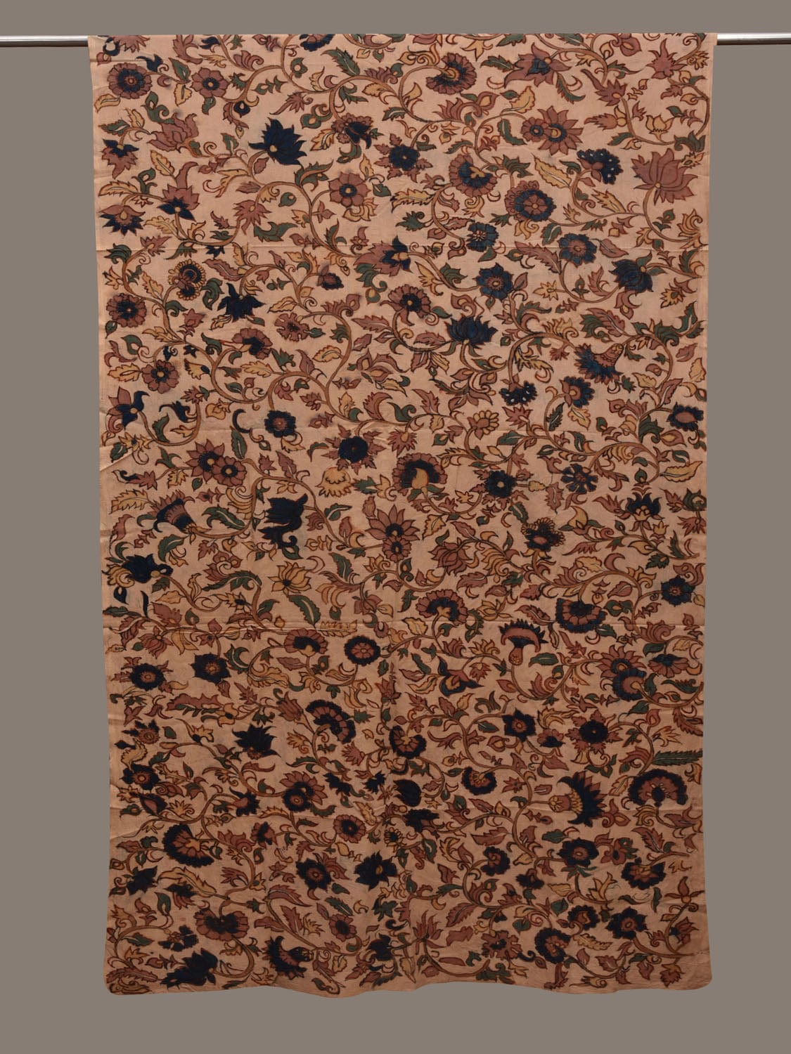 Cream Kalamkari Hand Painted Cotton Handloom 3mts Fabric with Floral Design f0204