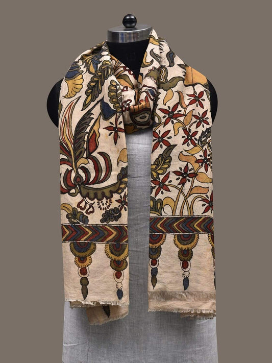 Cream Kalamkari Hand Painted Cotton Handloom Dupatta with Exotic Floral Design ds2466