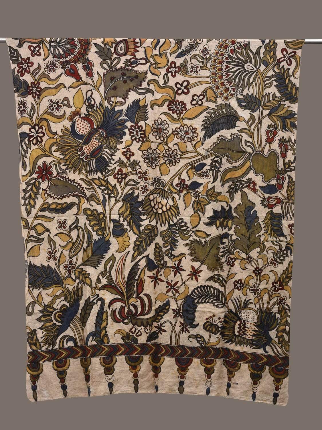Cream Kalamkari Hand Painted Cotton Handloom Dupatta with Exotic Floral Design ds2466