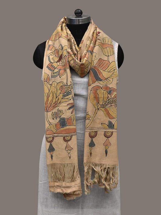 Cream Kalamkari Hand Painted Cotton Handloom Dupatta with Floral and Kanta Work Design ds2514