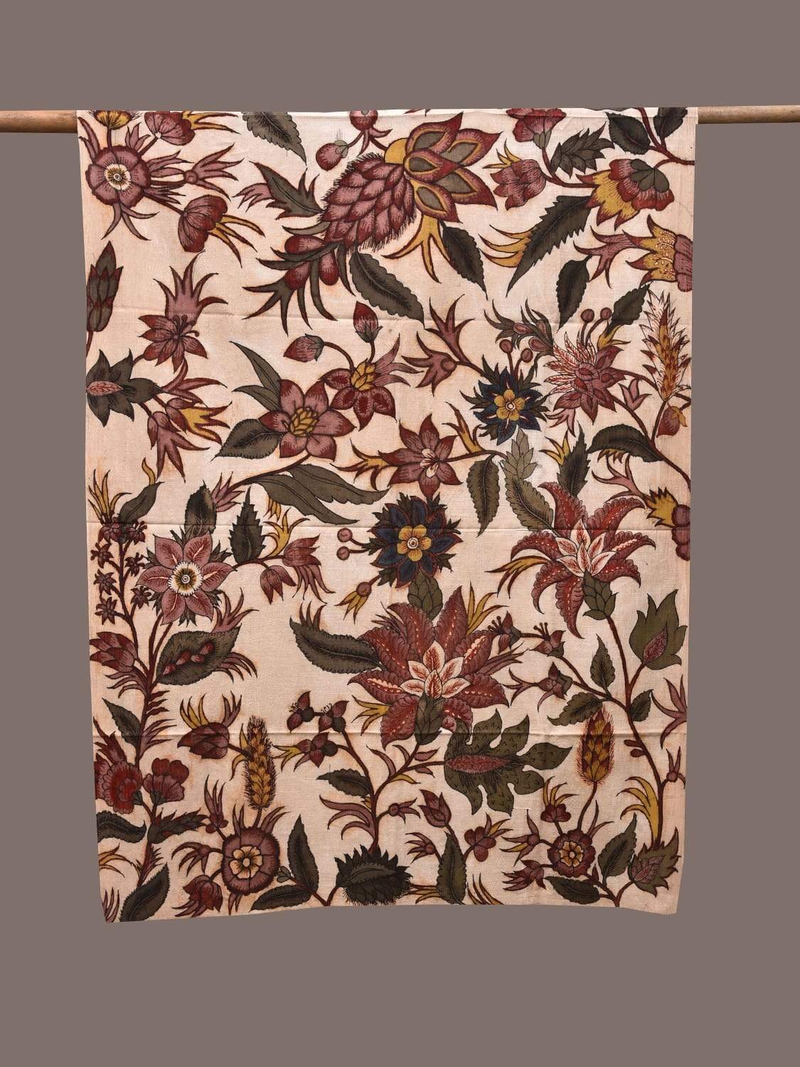 Cream Kalamkari Hand Painted Cotton Handloom Dupatta with Floral Design ds2304