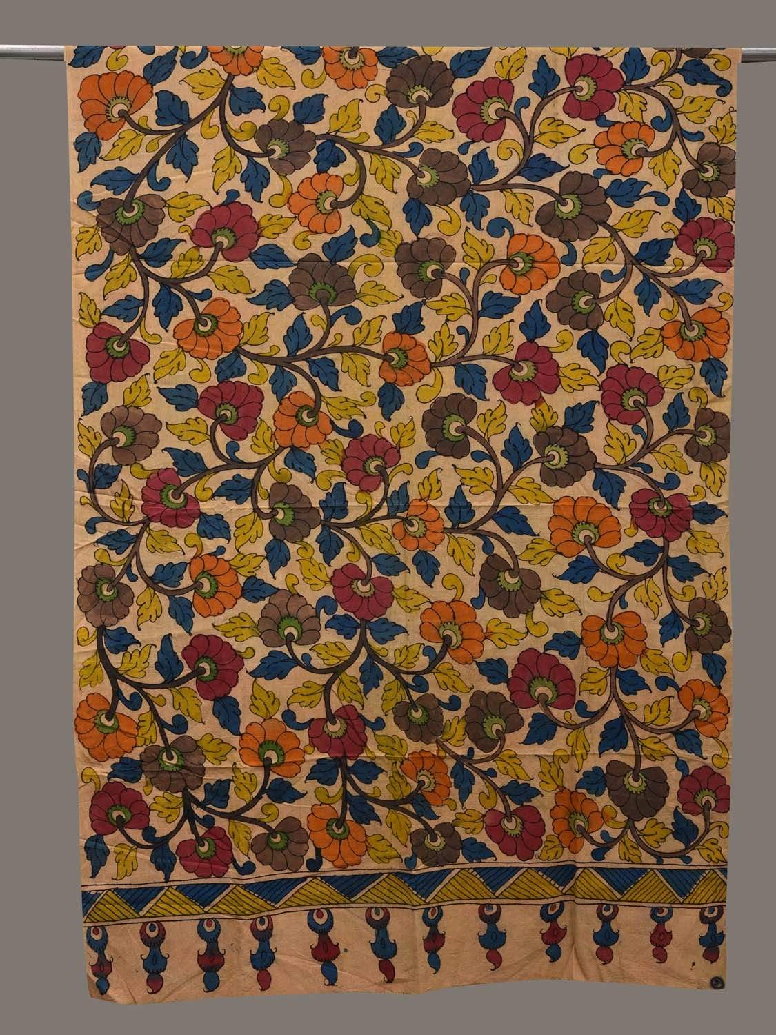 Cream Kalamkari Hand Painted Cotton Handloom Dupatta with Floral Design ds2517