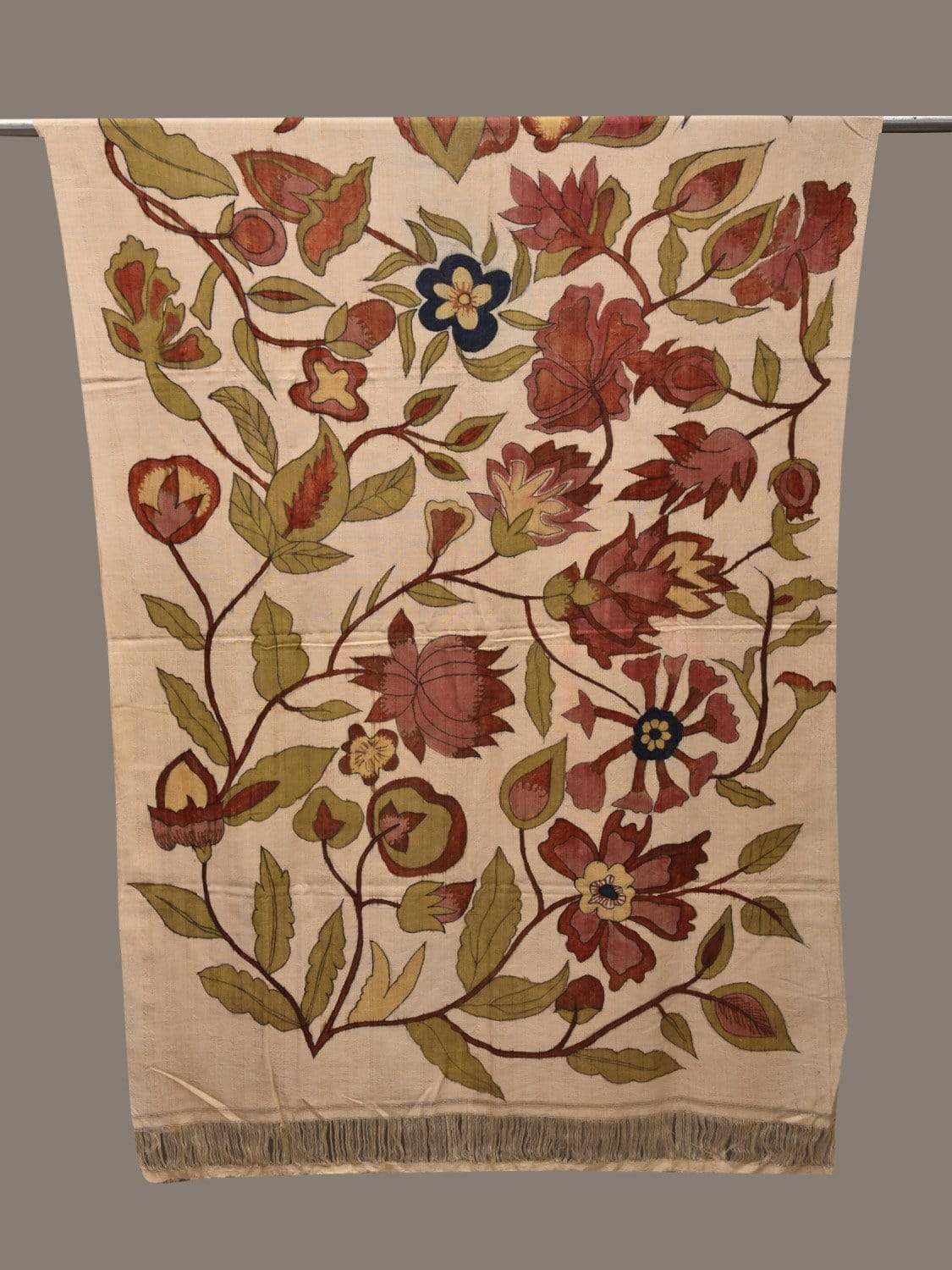 Cream Kalamkari Hand Painted Cotton Handloom Dupatta with Floral Design ds2548