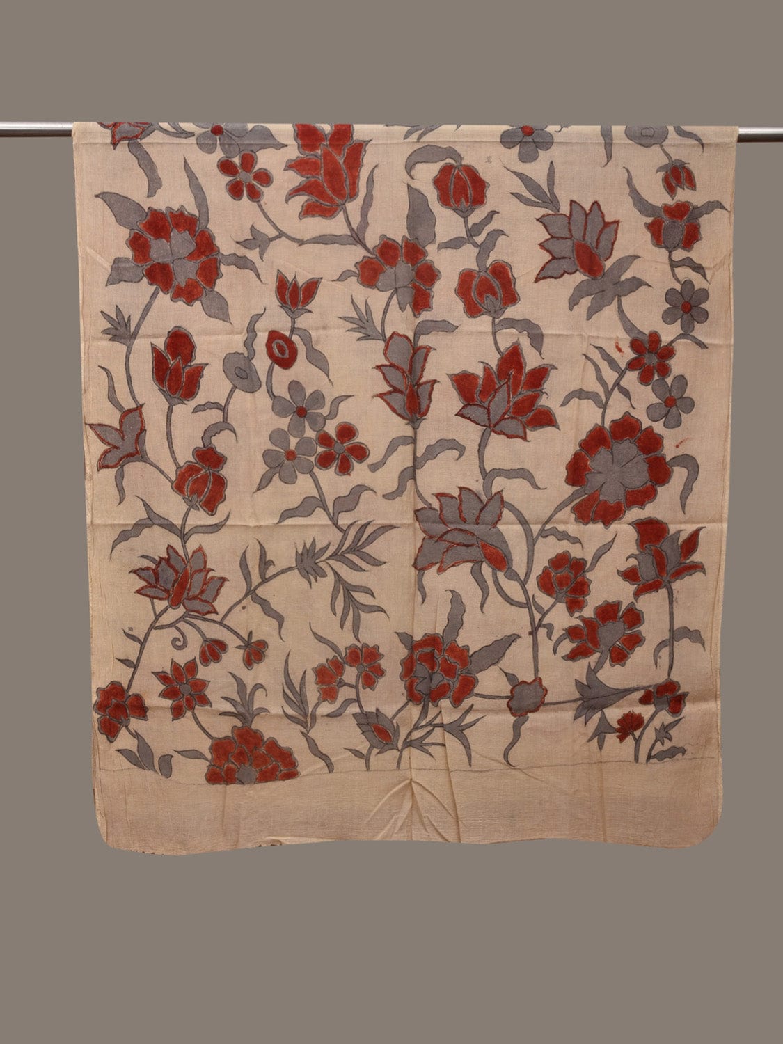 Cream Kalamkari Hand Painted Cotton Handloom Dupatta with Floral Design ds3057