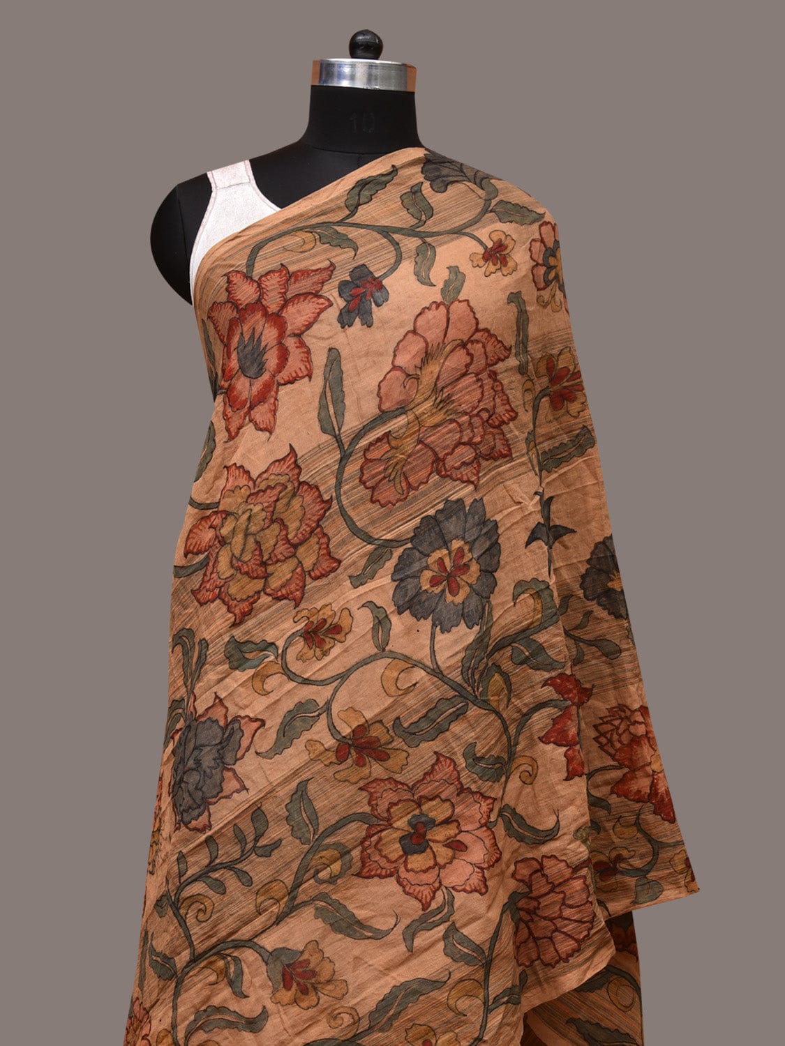 Cream Kalamkari Hand Painted Cotton Handloom Dupatta with Floral Design ds3504