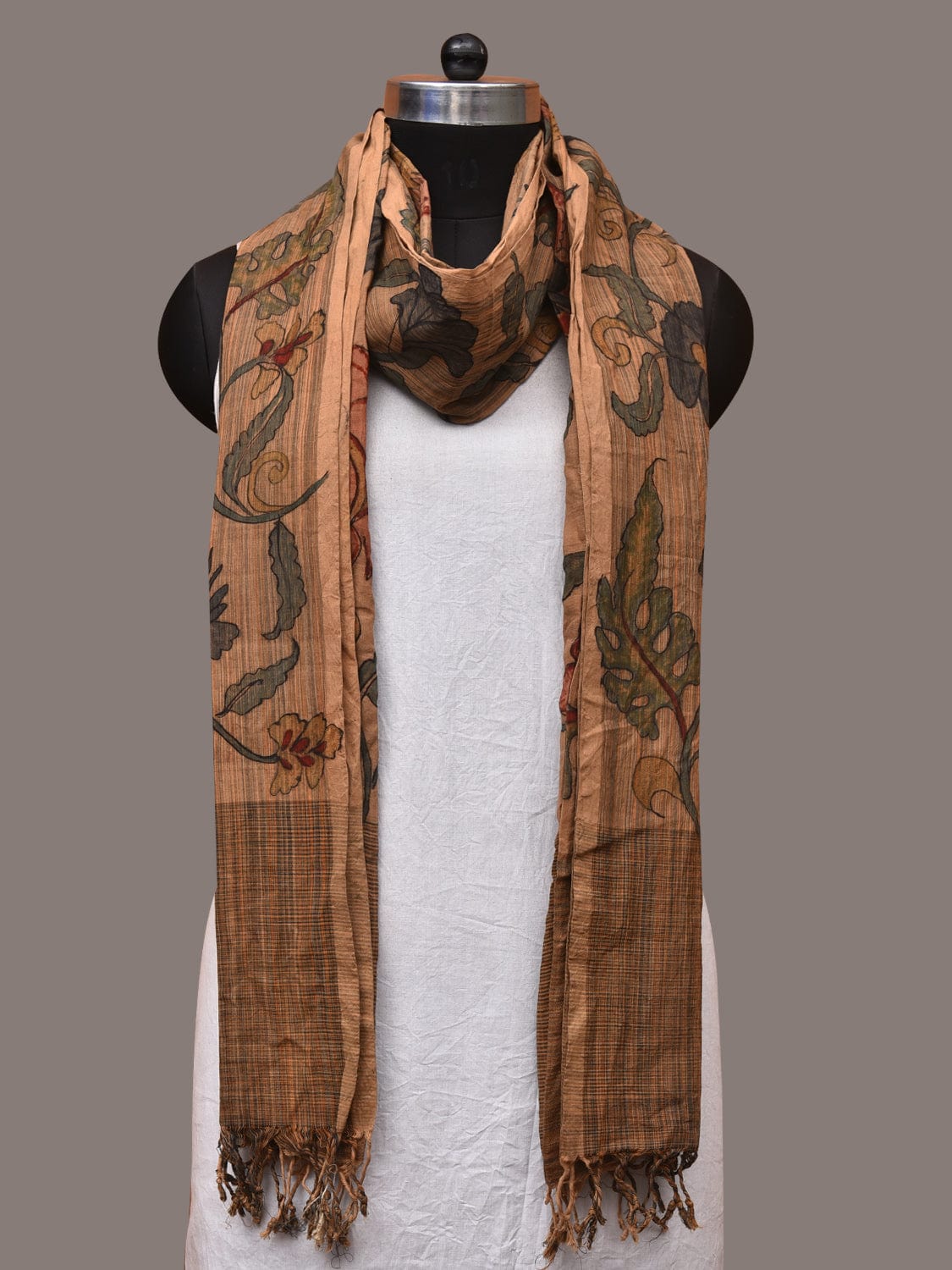 Cream Kalamkari Hand Painted Cotton Handloom Dupatta with Floral Design ds3504