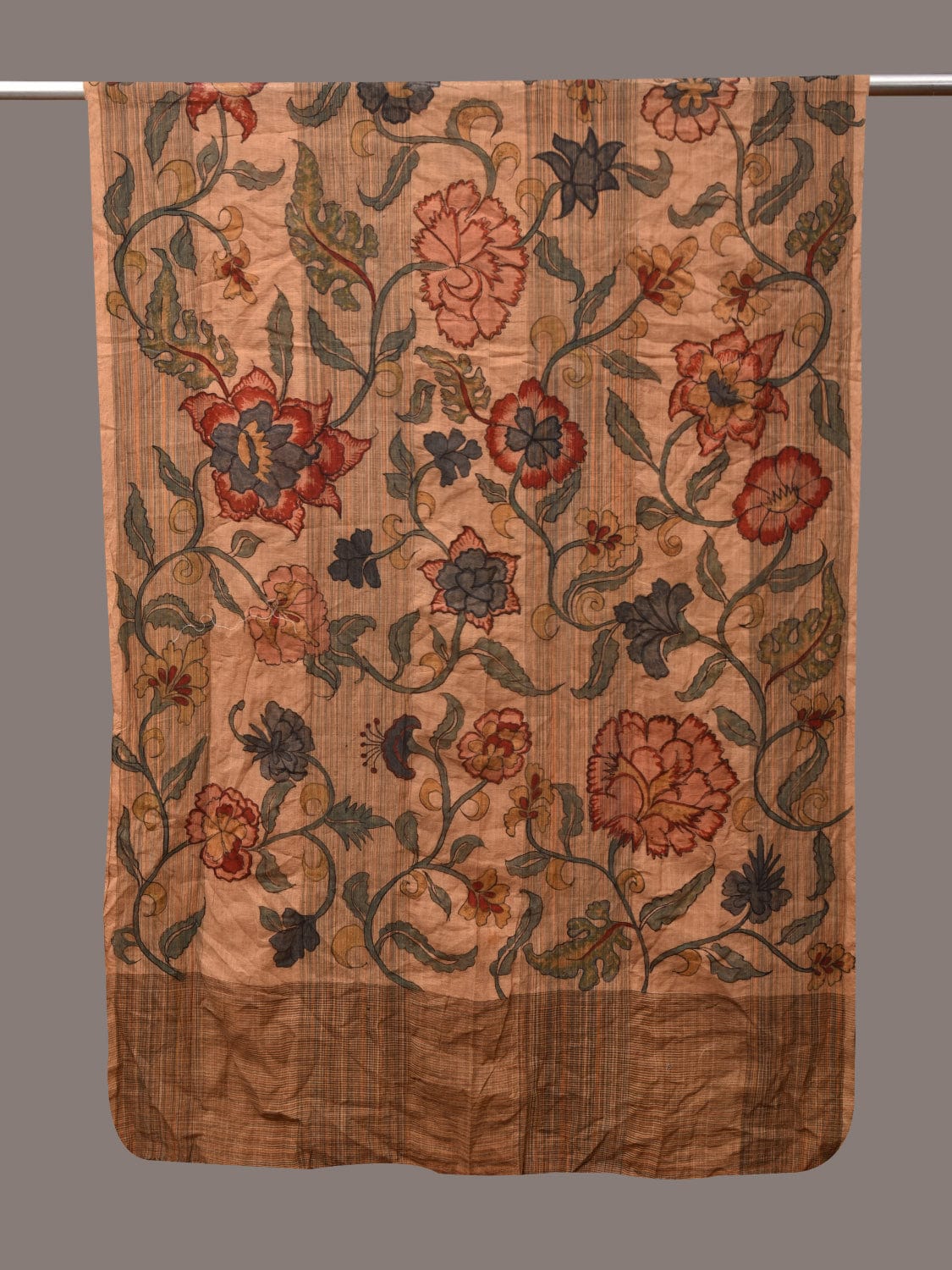 Cream Kalamkari Hand Painted Cotton Handloom Dupatta with Floral Design ds3504