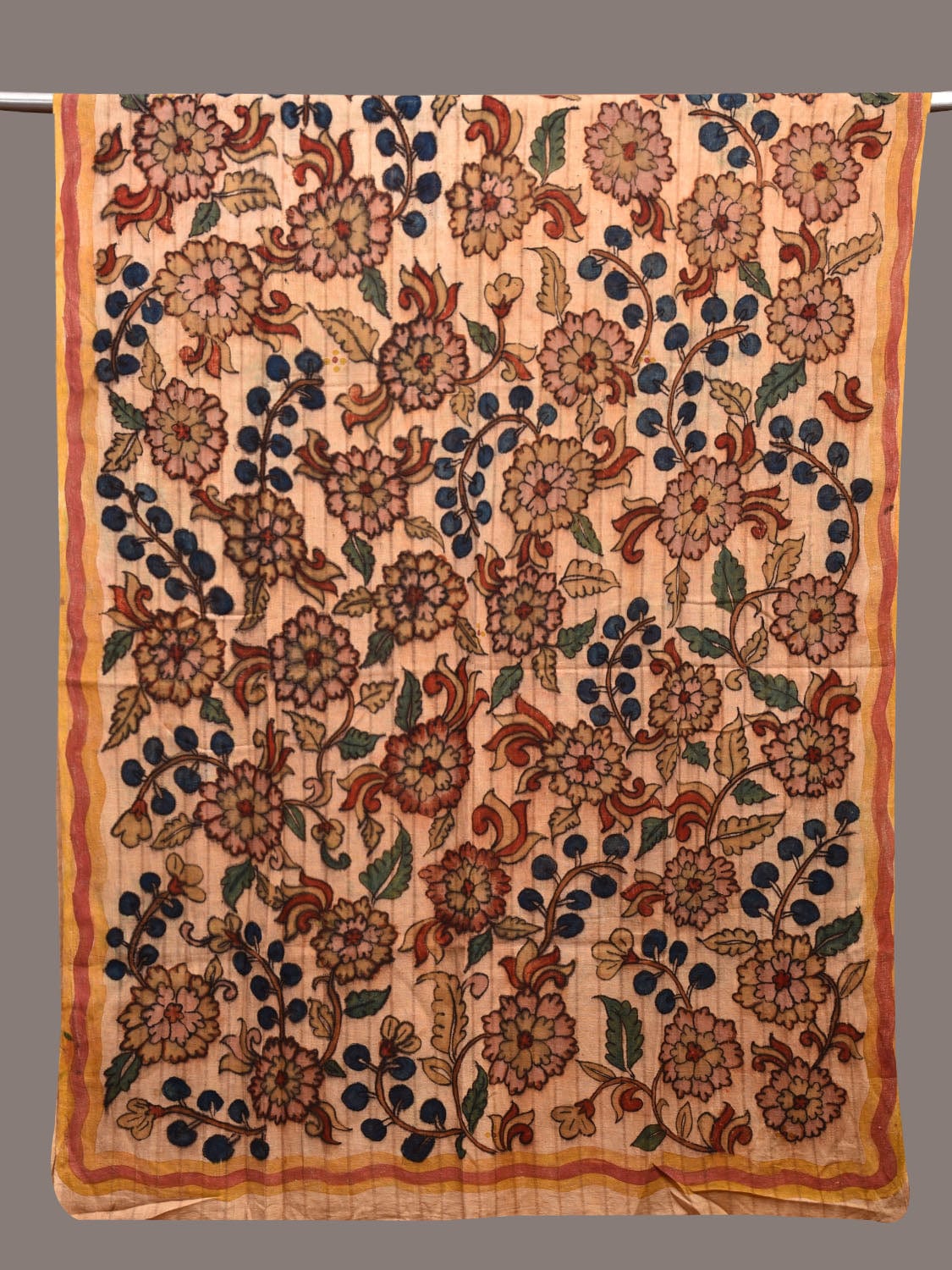 Cream Kalamkari Hand Painted Cotton Handloom Dupatta with Floral Design ds3610