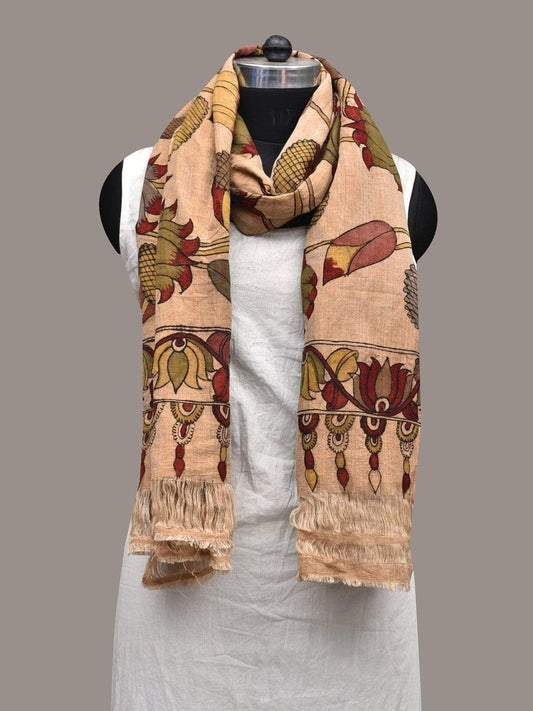 Cream Kalamkari Hand Painted Cotton Handloom Dupatta with Lotus Flowers Design ds2361