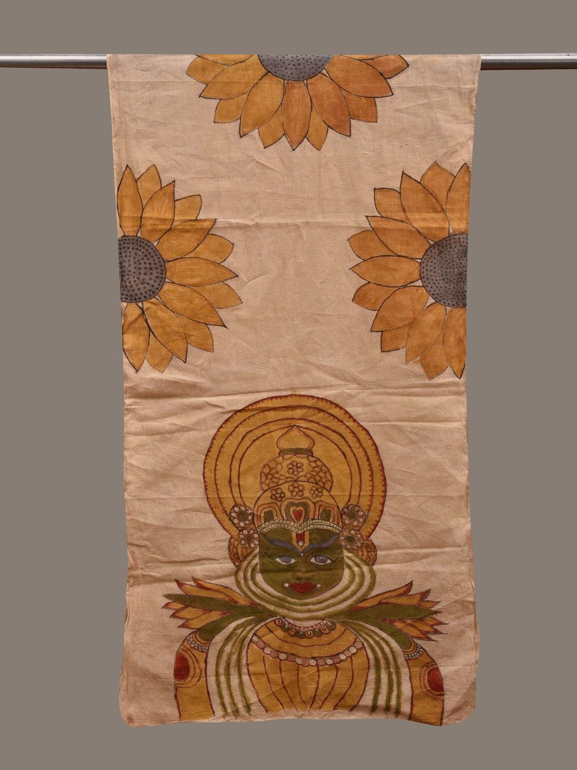 Cream Kalamkari Hand Painted Cotton Handloom Stole with Big Flowers Design ds2824