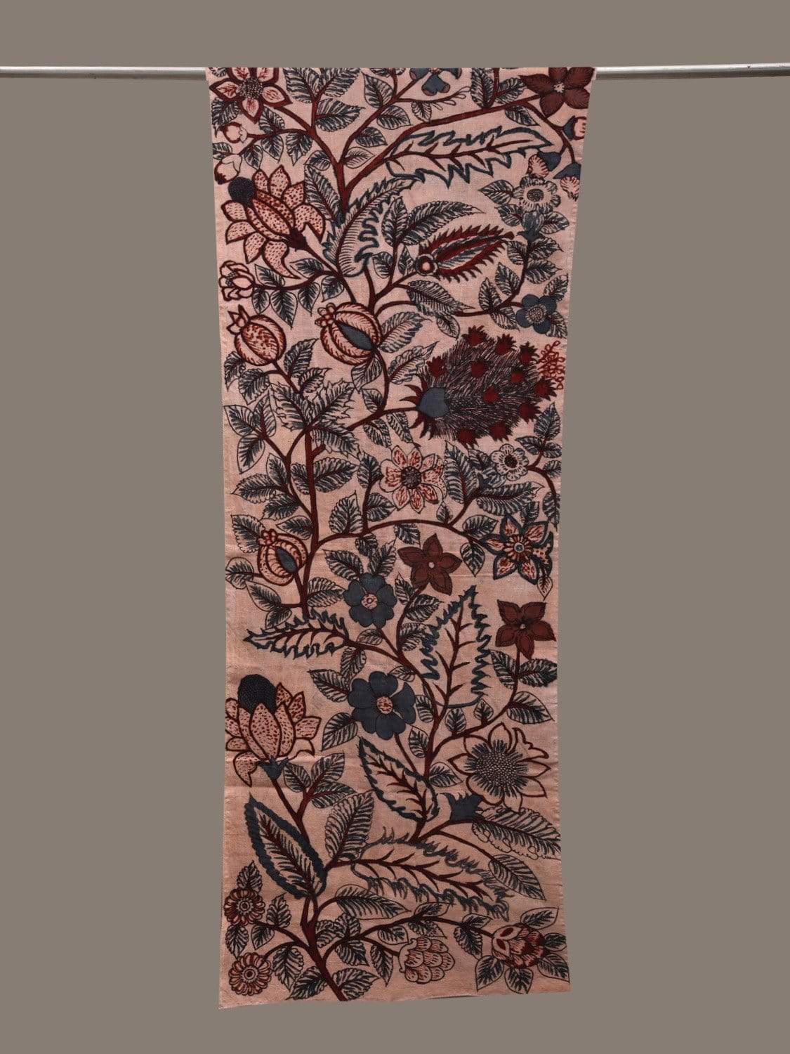 Cream Kalamkari Hand Painted Cotton Handloom Stole with Floral Design ds2546