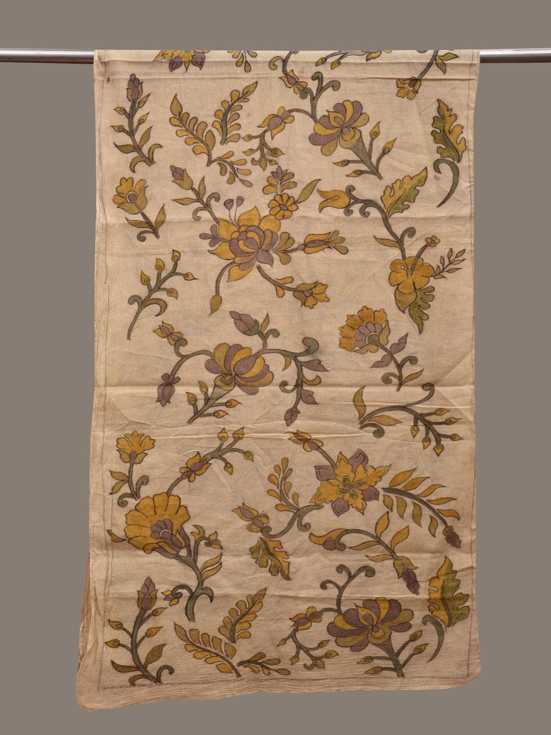 Cream Kalamkari Hand Painted Cotton Handloom Stole with Floral Design ds2762