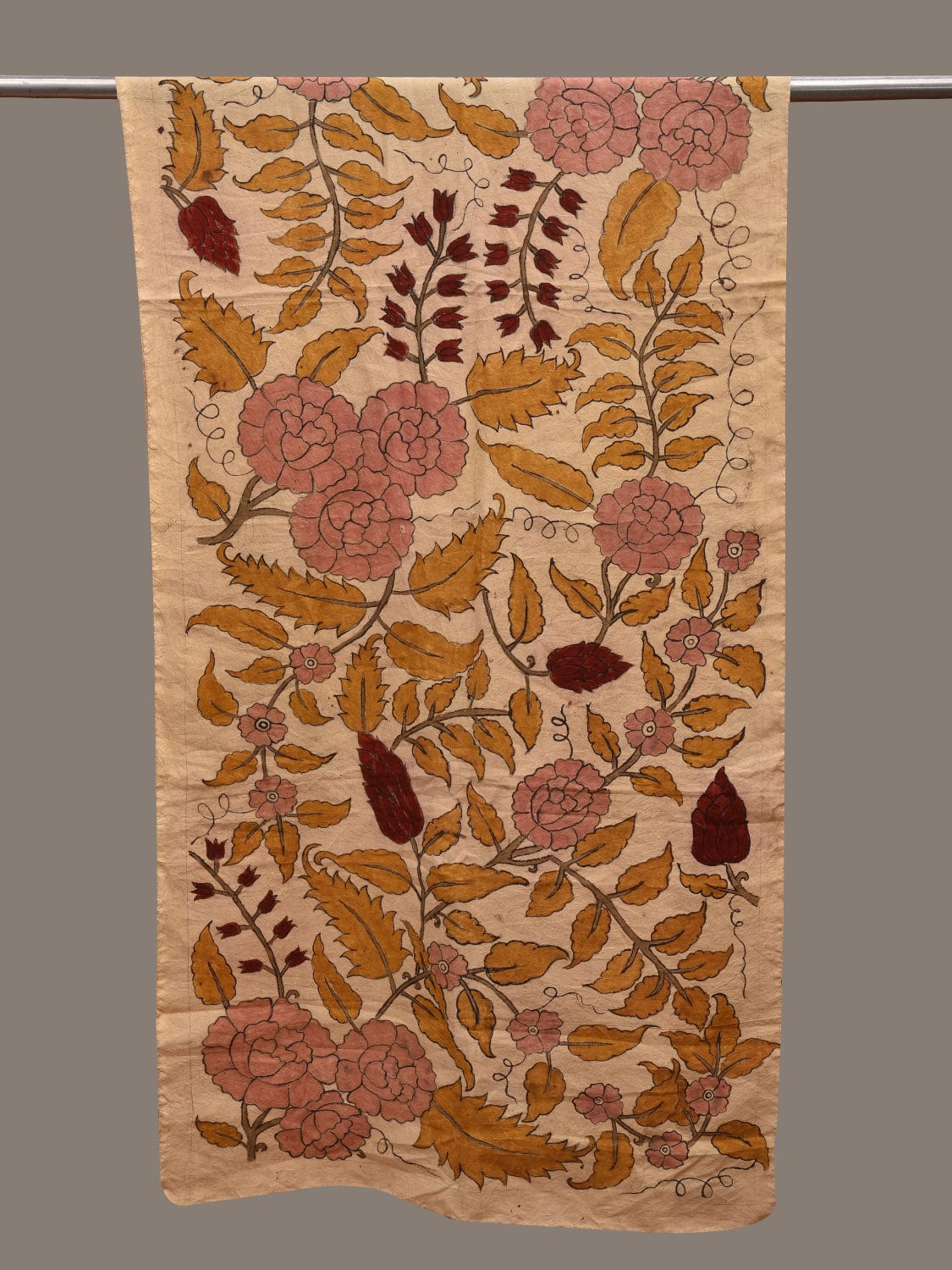 Cream Kalamkari Hand Painted Cotton Handloom Stole with Floral Design ds2764