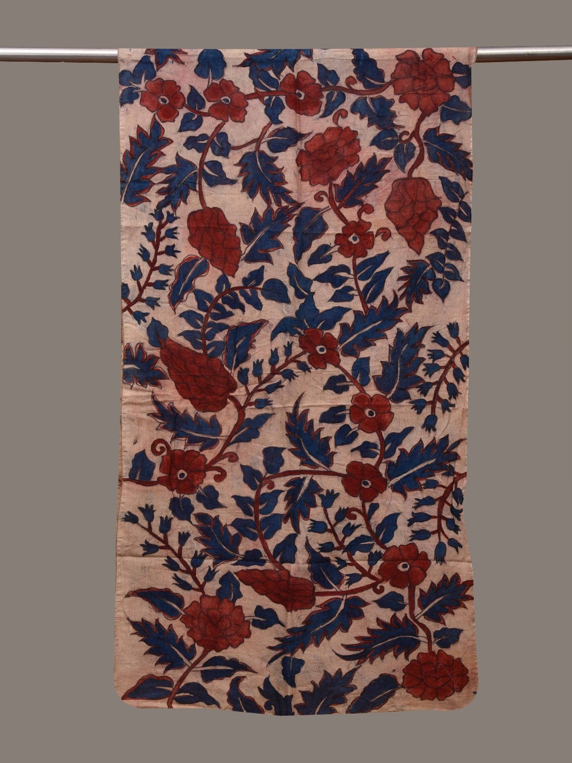 Cream Kalamkari Hand Painted Cotton Handloom Stole with Floral Design ds3023