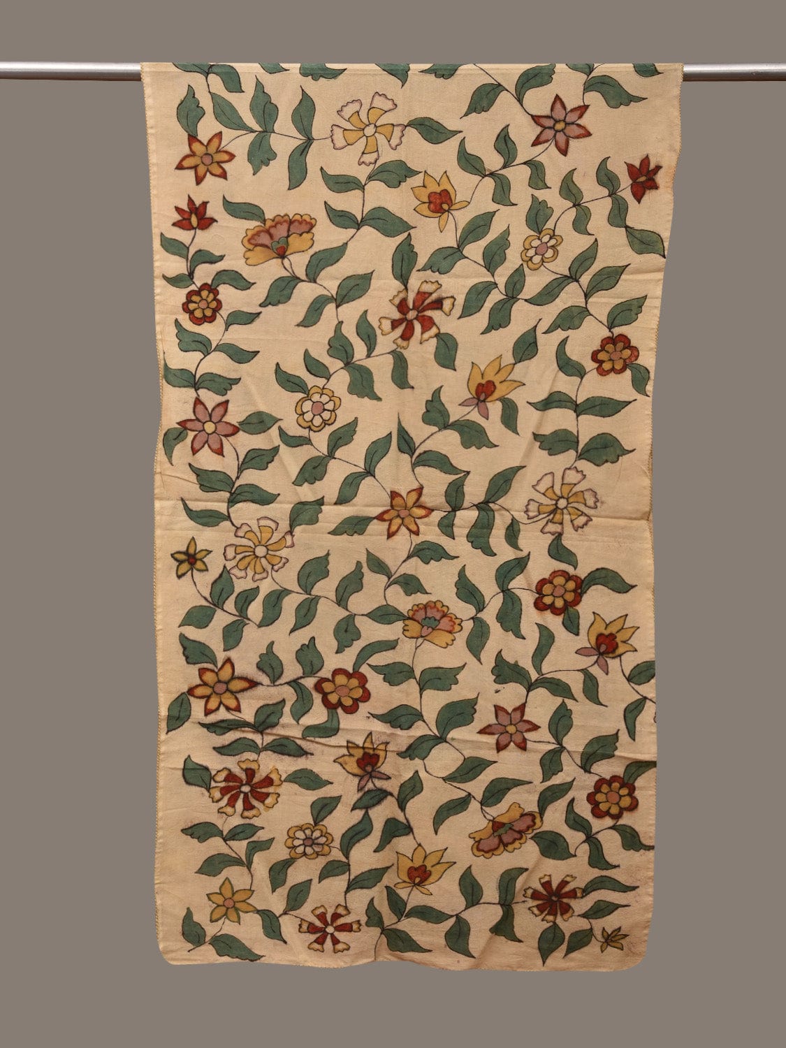 Cream Kalamkari Hand Painted Cotton Handloom Stole with Floral Design ds3048