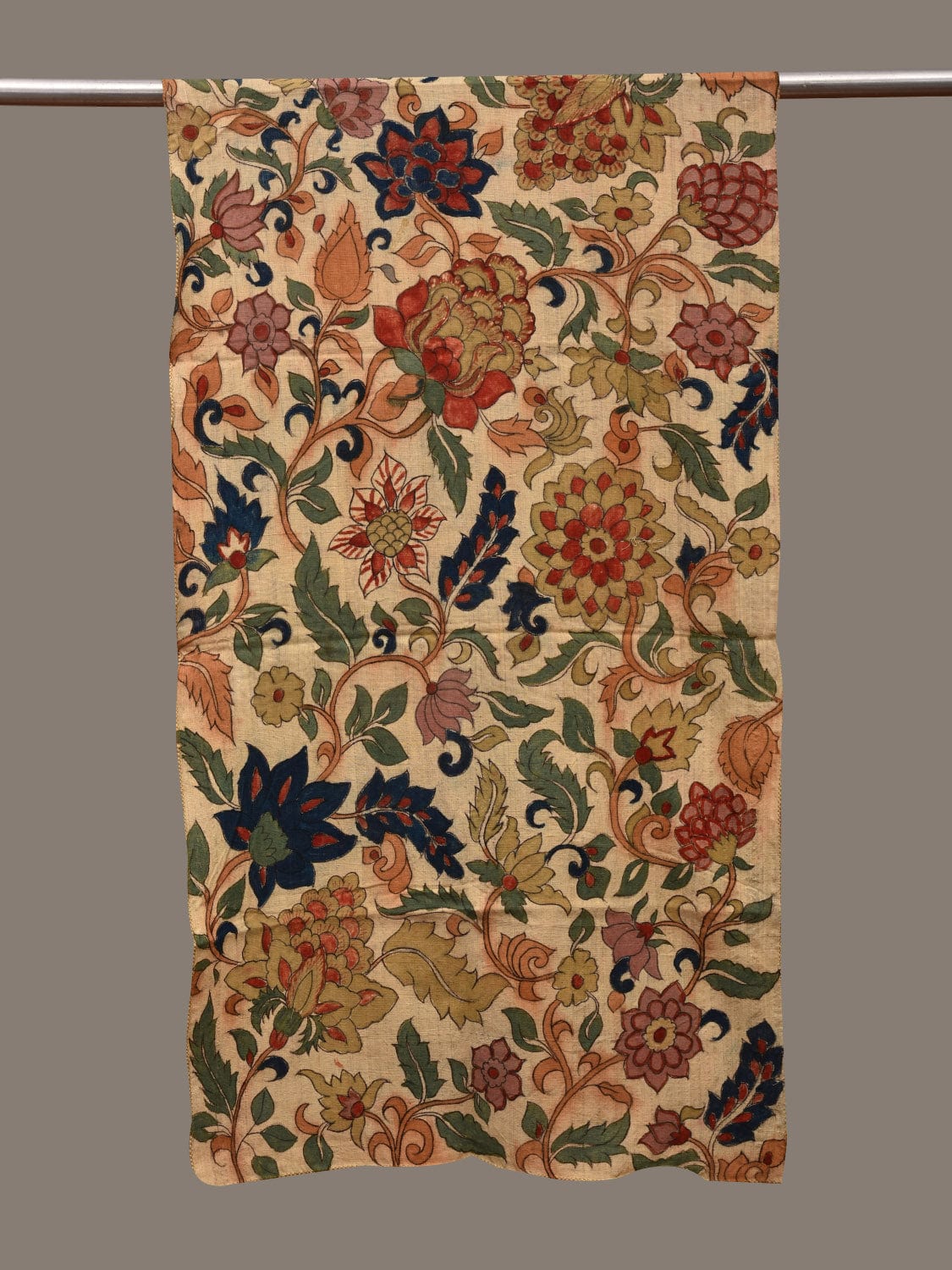 Cream Kalamkari Hand Painted Cotton Handloom Stole with Floral Design ds3052