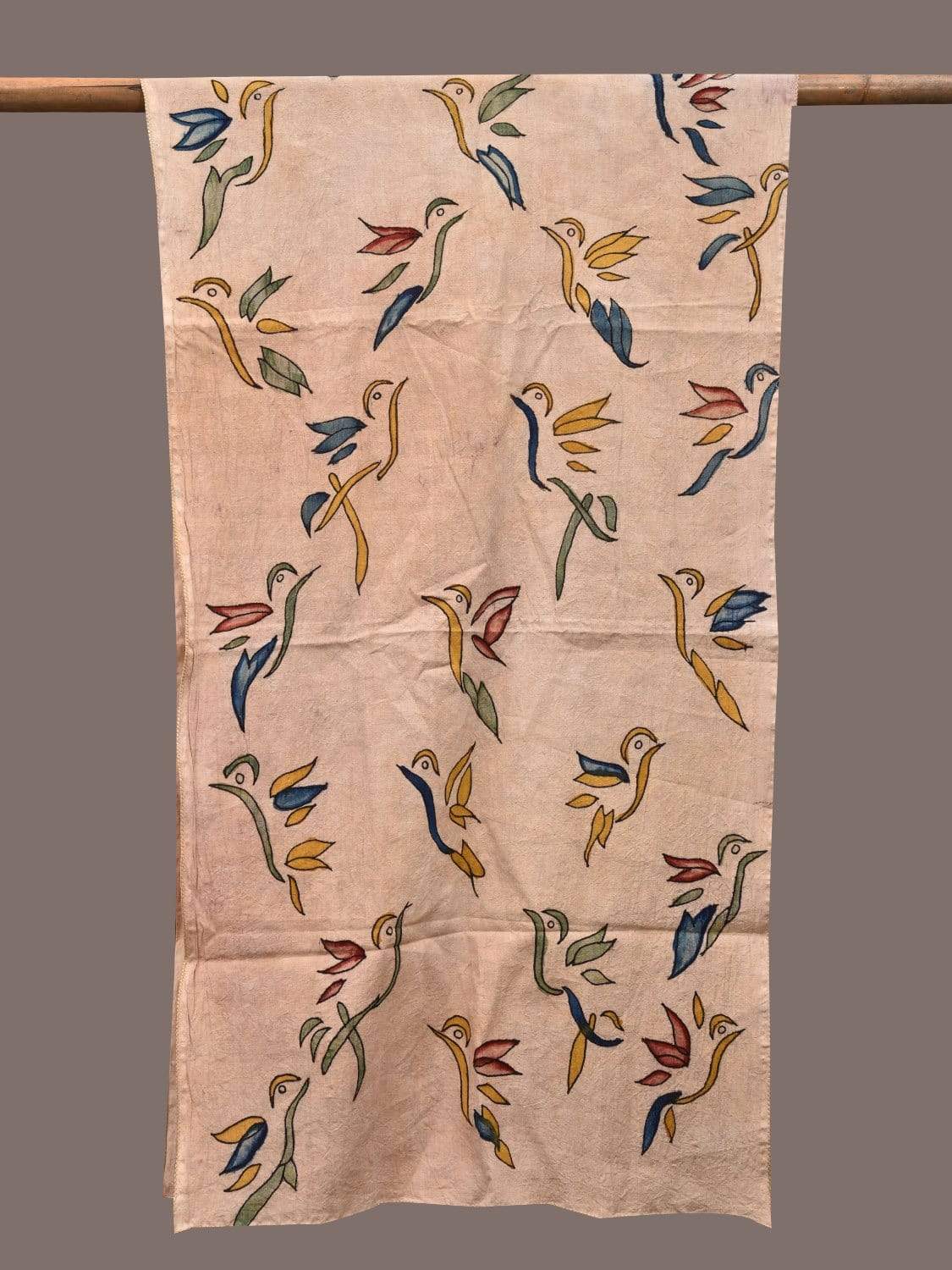 Cream Kalamkari Hand Painted Cotton Stole with Birds Design ds2323