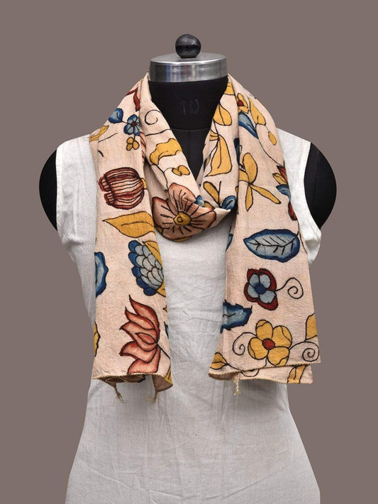 Cream Kalamkari Hand Painted Cotton Stole with Floral Design ds2314