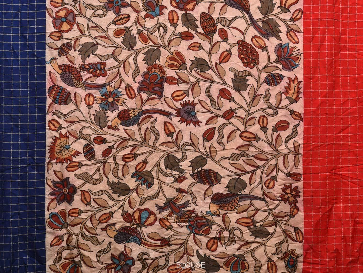 Cream Kalamkari Hand Painted Gadwal Silk Handloom Saree with Ganga-Jamuna Border Checks Design KL0478