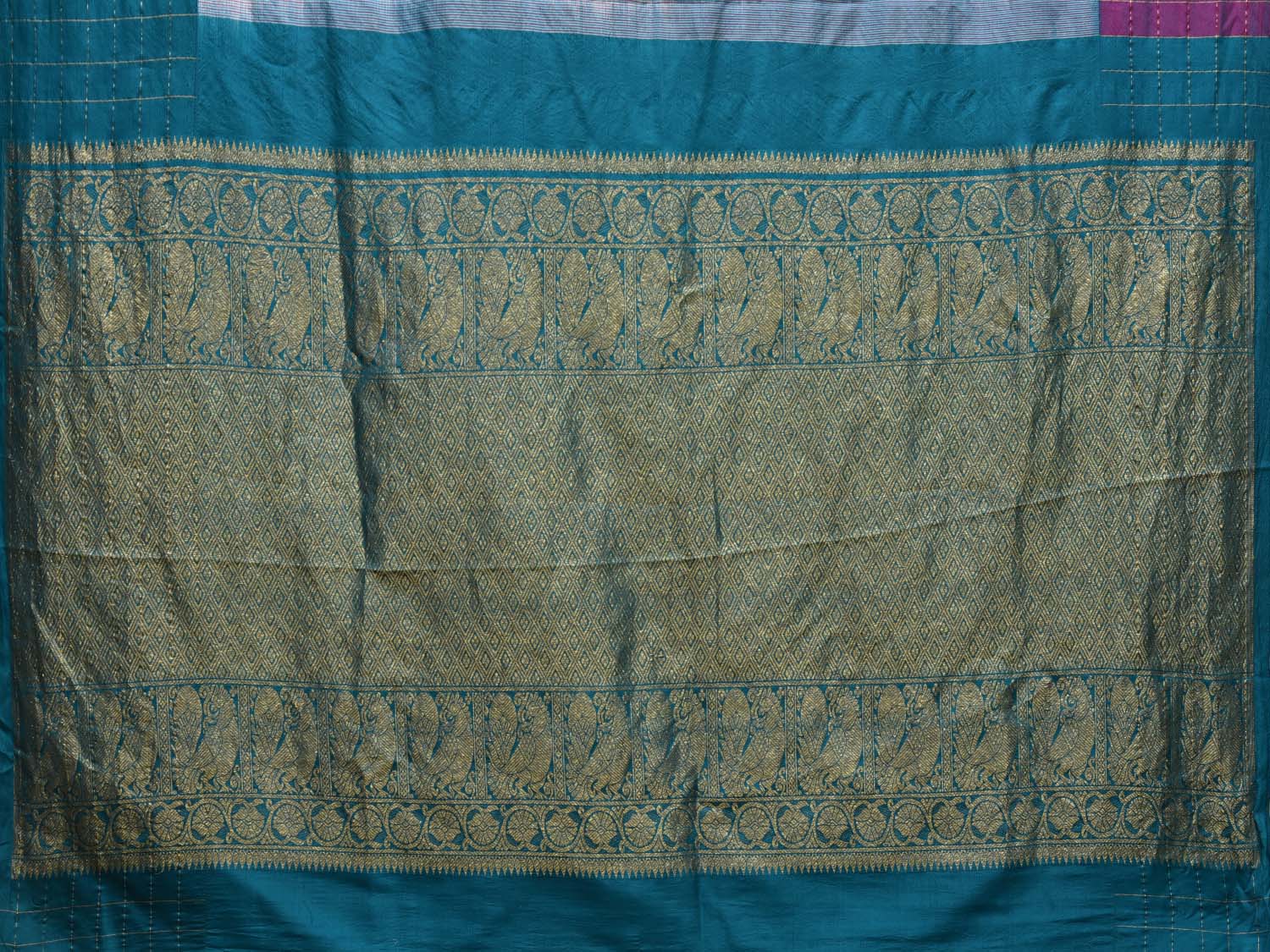 Cream Kalamkari Hand Painted Gadwal Silk Handloom Saree with Ganga-Jamuna Checks Border Design KL0422