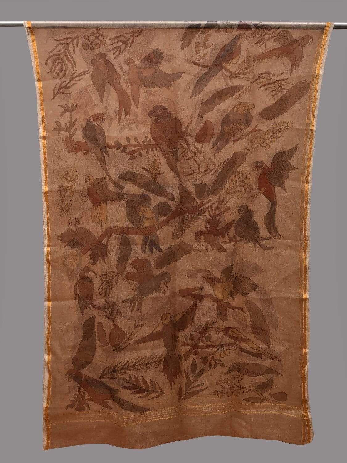 Cream Kalamkari Hand Painted Georgette Dupatta with Birds Design ds2588