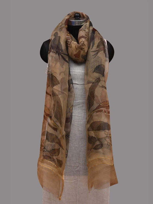 Cream Kalamkari Hand Painted Georgette Dupatta with Birds Design ds2588