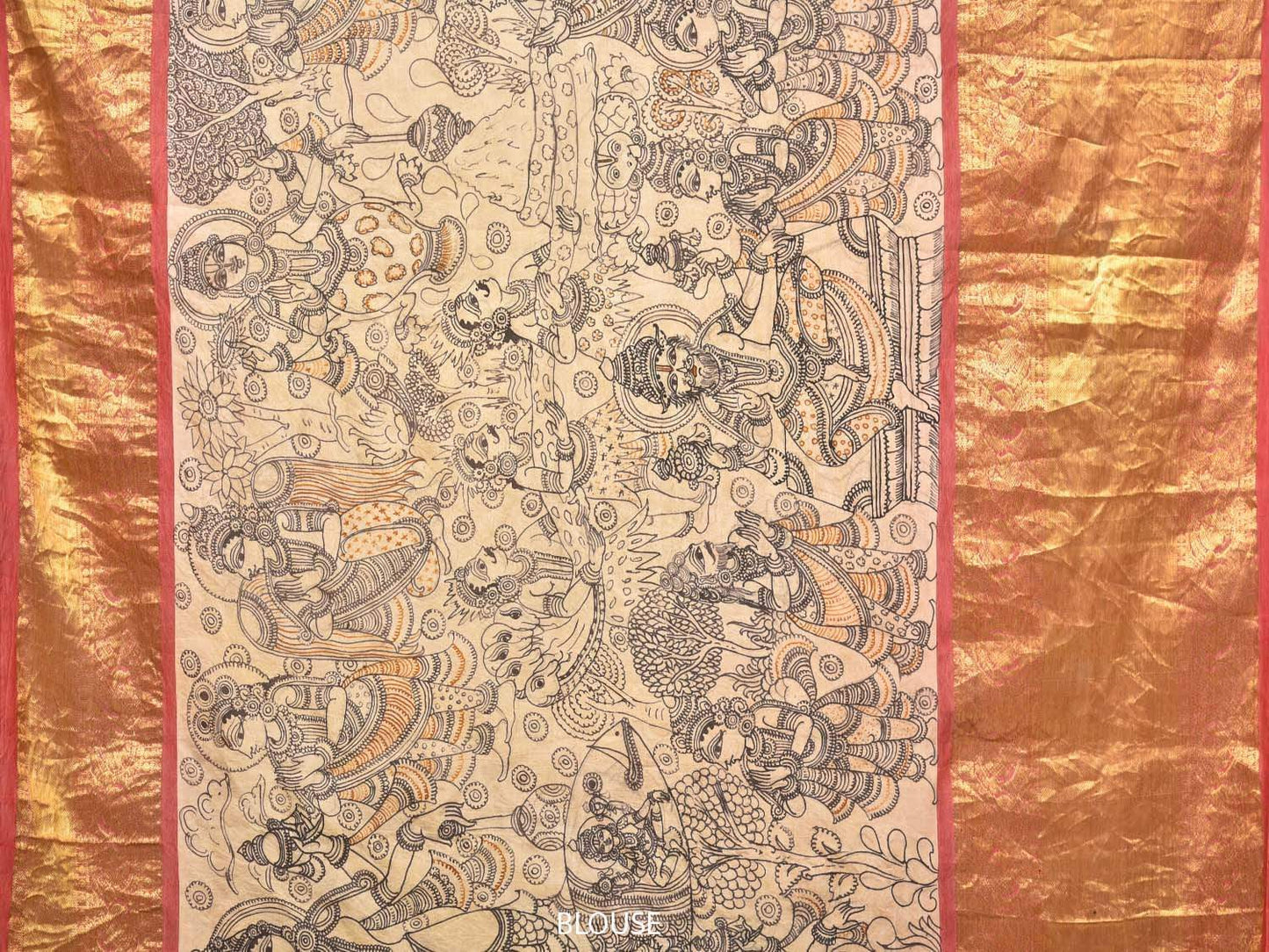 Cream Kalamkari Hand Painted Kanchipuram Silk Handloom Saree with Dashavatar Design KL0428
