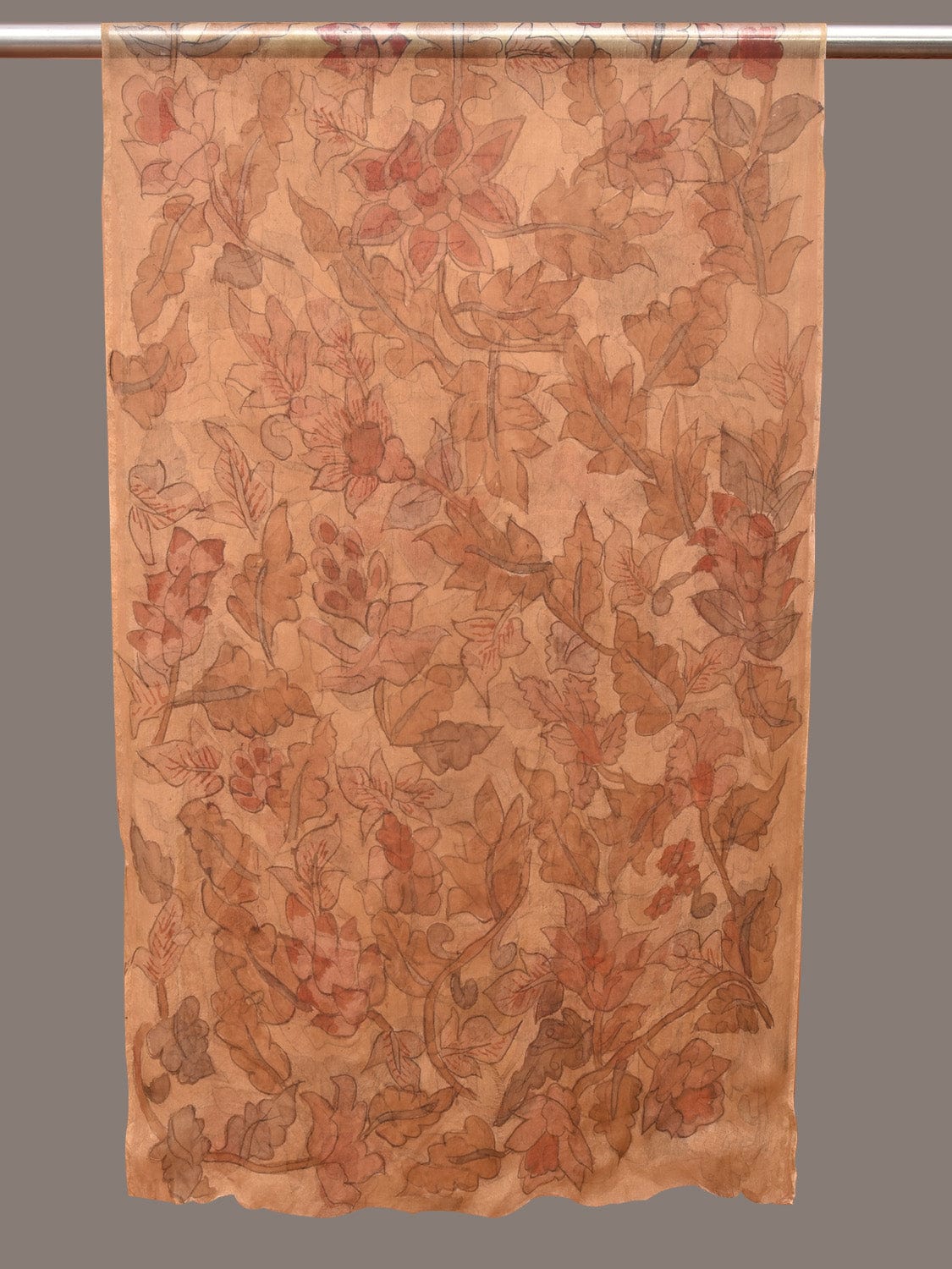 Cream Kalamkari Hand Painted Organza Stole with Floral Design ds3299