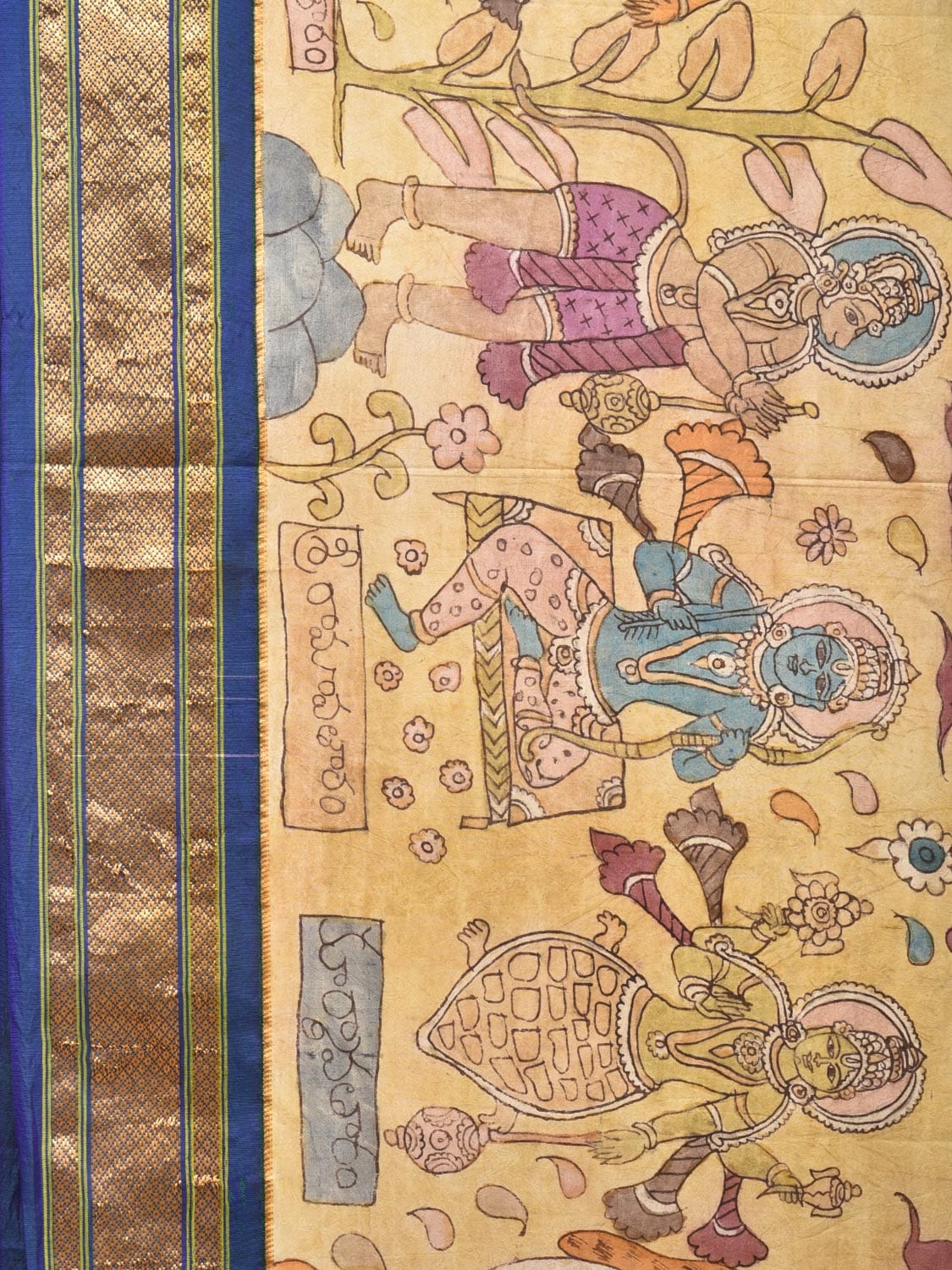 Cream Kalamkari Hand Painted Paithani Silk Handloom Saree with Dahsavatar Design KL0729