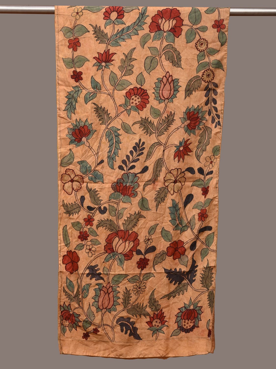 Cream Kalamkari Hand Painted Sico Handloom Stole with Floral Design ds3205