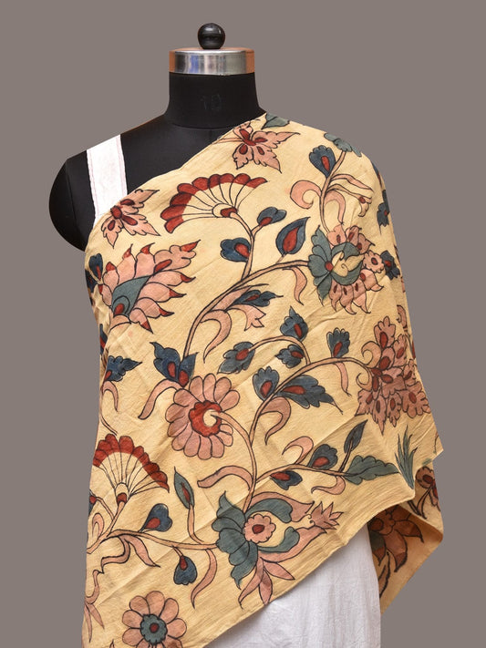 Cream Kalamkari Hand Painted Sico Stole with Floral Design ds3401