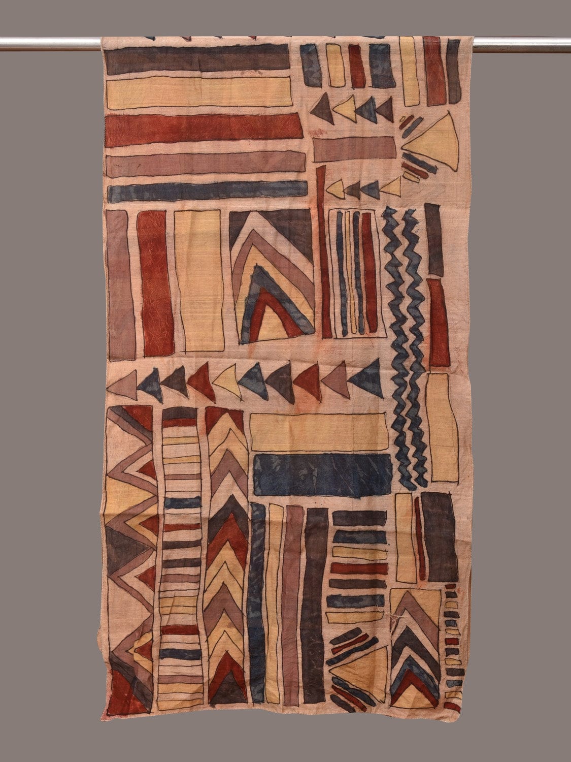 Cream Kalamkari Hand Painted Sico Stole with Geometric Design ds3566