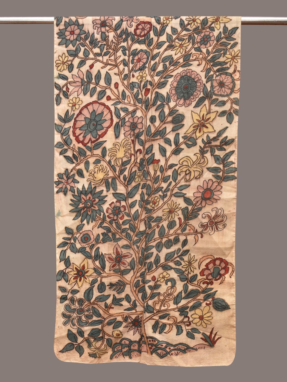 Cream Kalamkari Hand Painted Sico Stole with Tree of Life Design ds3400