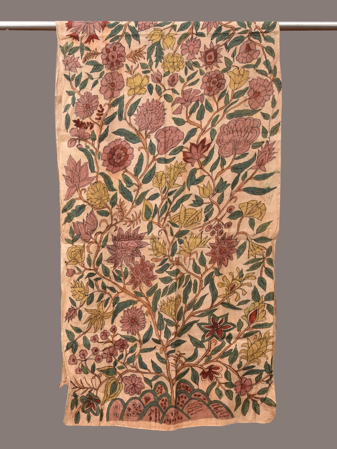 Cream Kalamkari Hand Painted Sico Stole with Tree of Life Design ds3444