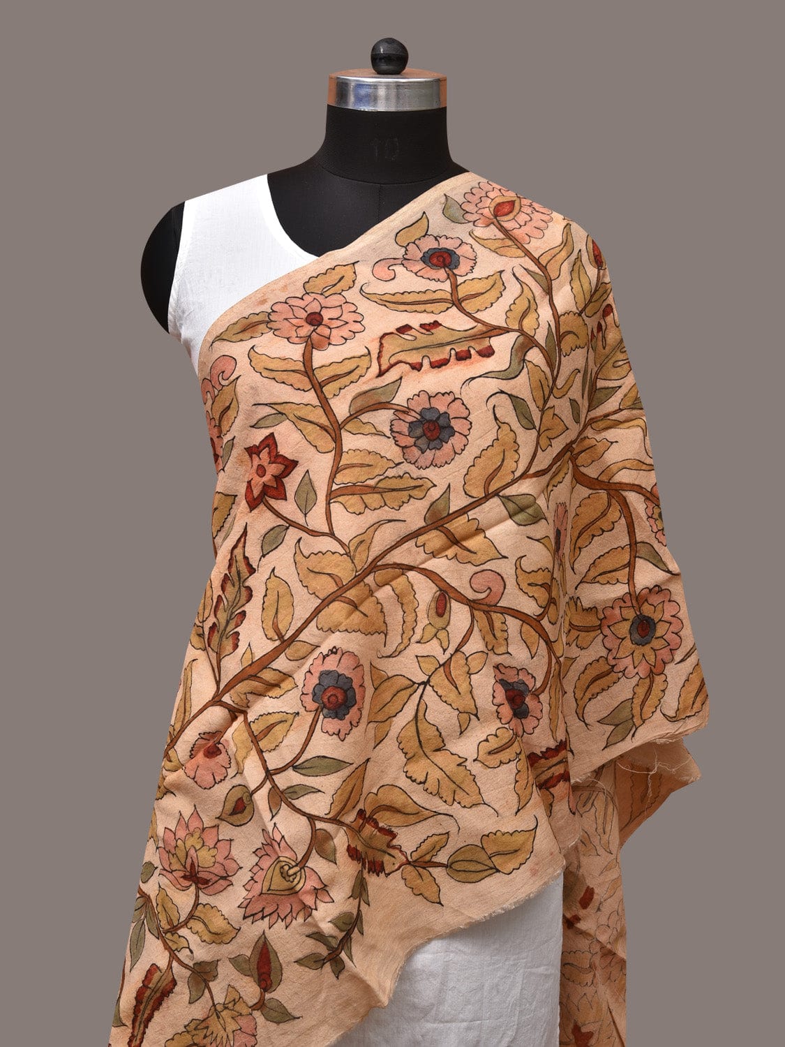 Cream Kalamkari Hand Painted Sico Stole with Tree of Life Design ds3509