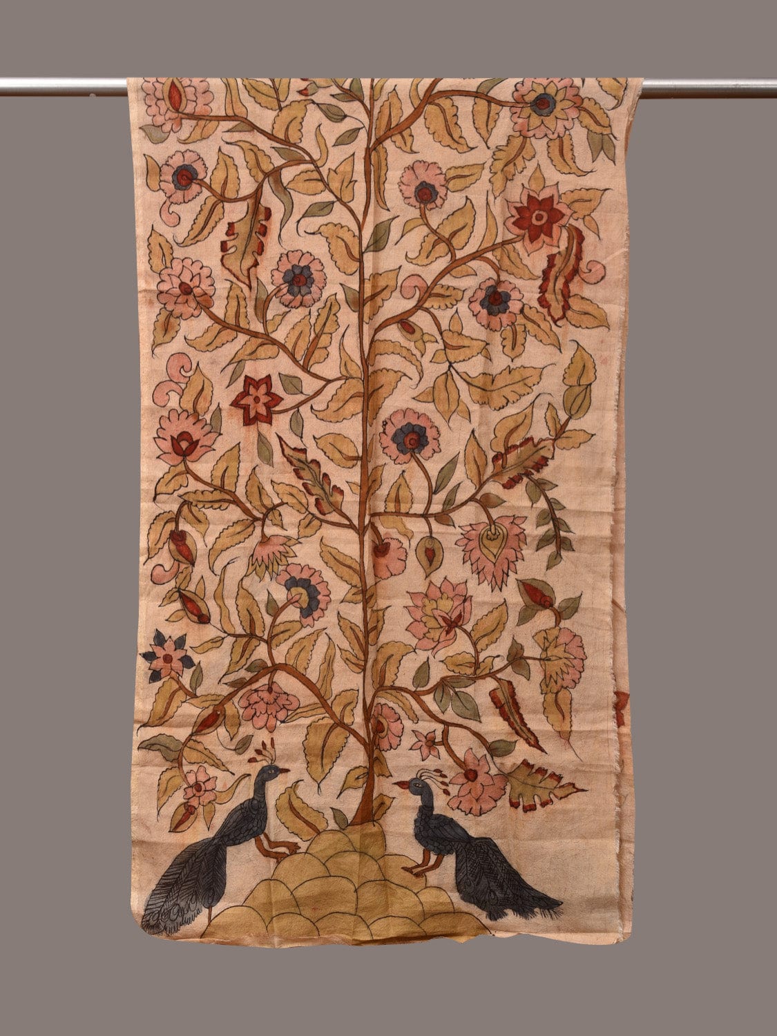 Cream Kalamkari Hand Painted Sico Stole with Tree of Life Design ds3509