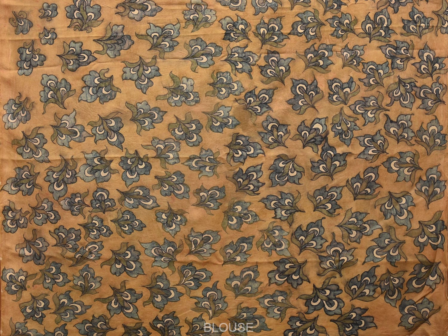 Cream Kalamkari Hand Painted Silk Handloom Saree With Flowers and Birds Design KL0764