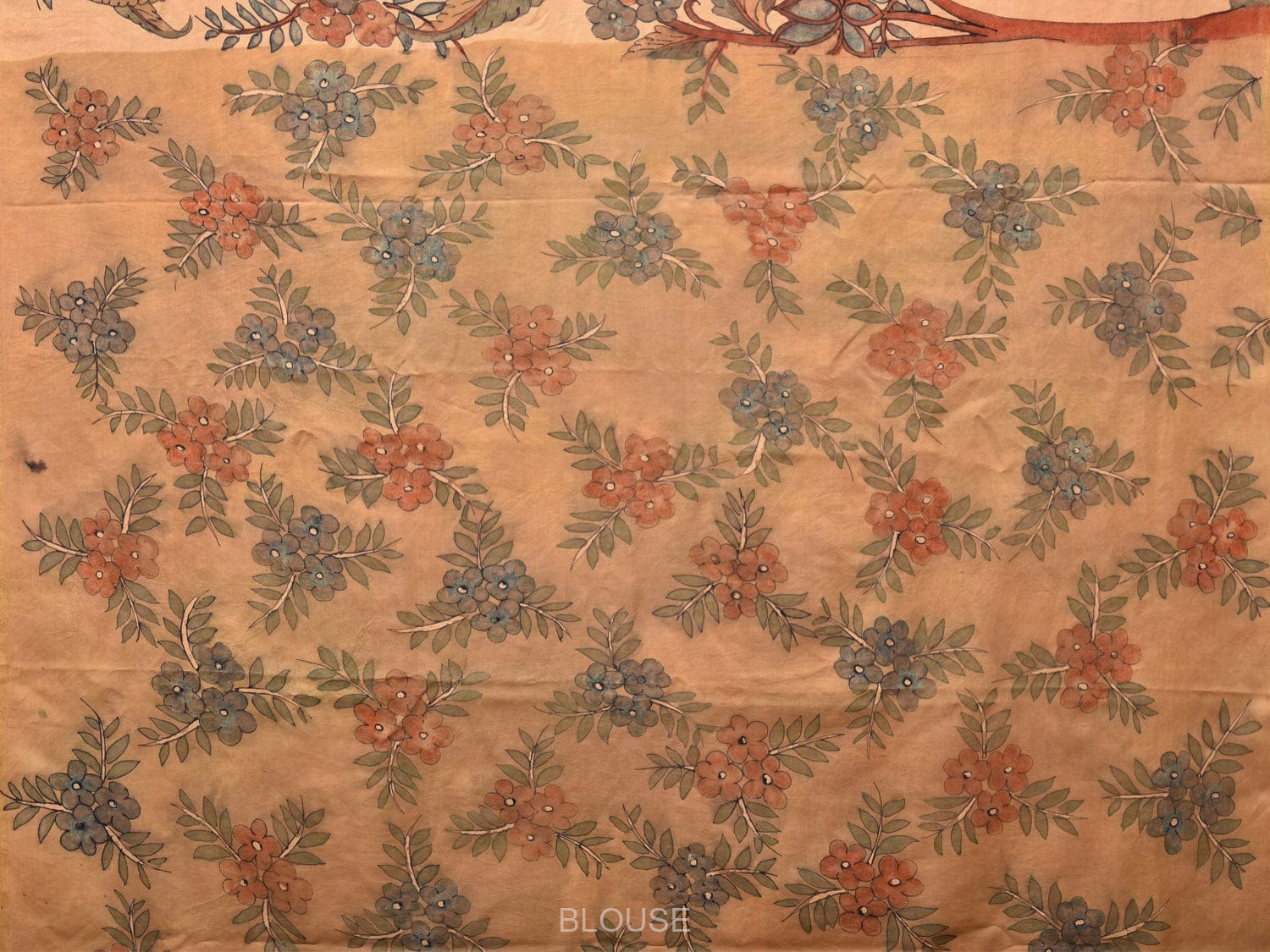 Cream Kalamkari Hand Painted Silk Handloom Saree with Peacocks Pallu and Deers Border Design KL0758