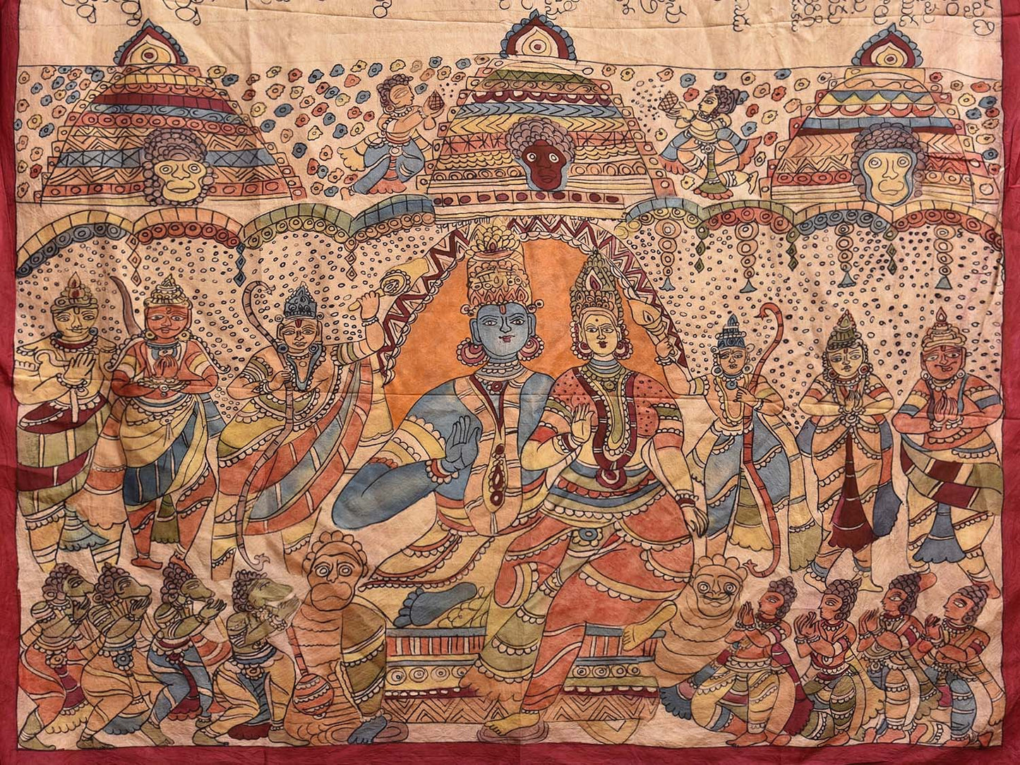 Cream Kalamkari Hand Painted Silk Handloom Saree with Ramayana Written Story Design kl0788