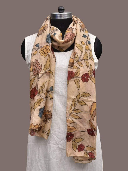 Cream Kalamkari Hand Painted Silk Stole with Floral Design ds2318