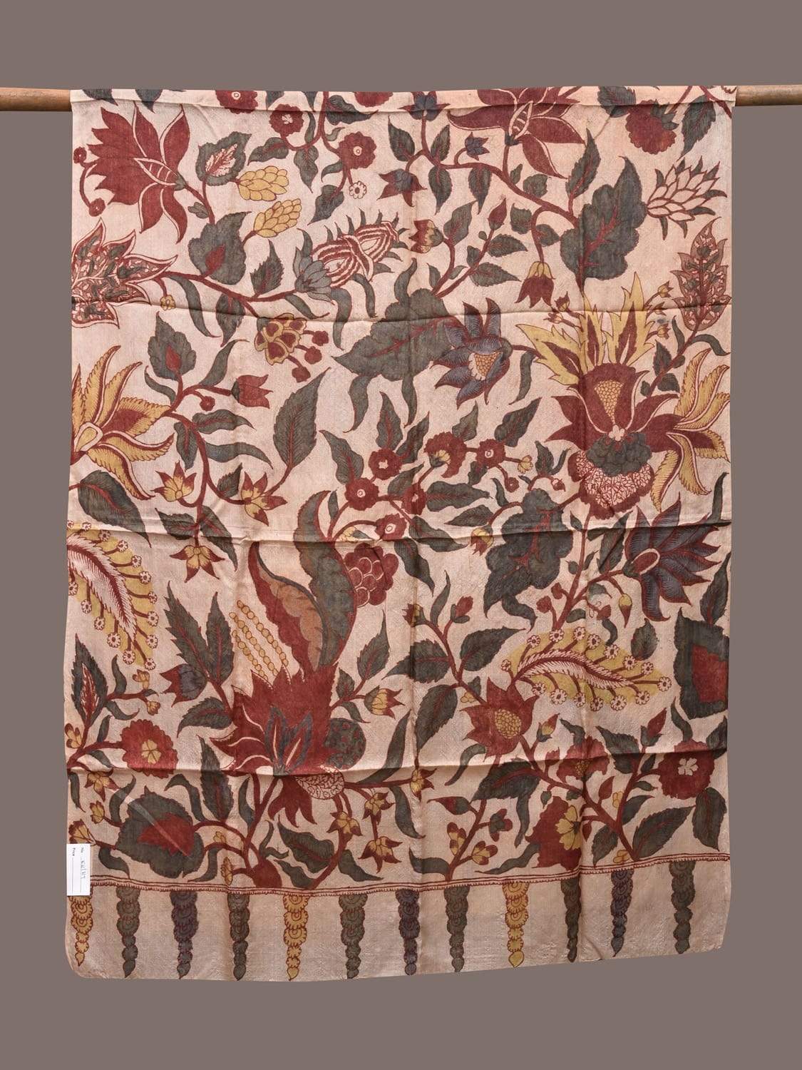 Cream Kalamkari Hand Painted Tussar Handloom Dupatta with Floral Design ds2306